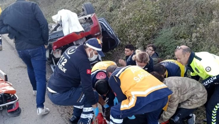 Bursa’da kamyona çarpan araç su kanalına düştü: 4 yaralı