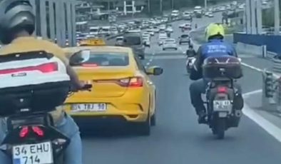 15 Temmuz Şehitler Köprüsü’nde ticari taksi ve motosikletlinin yol verme kavgası