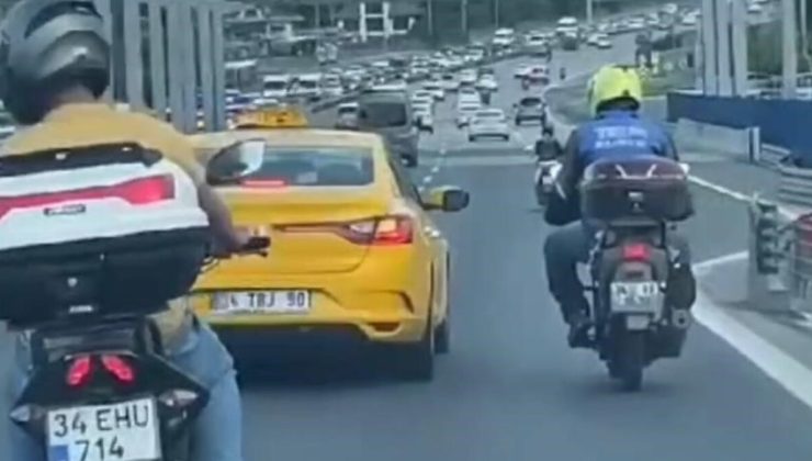 15 Temmuz Şehitler Köprüsü’nde ticari taksi ve motosikletlinin yol verme kavgası