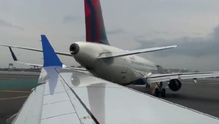 ABD’de taksi yapan uçak, diğer uçağın kuyruğuna çarptı