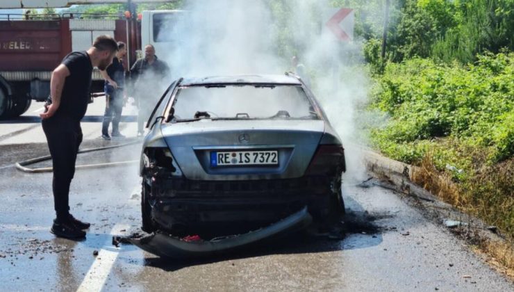 Zonguldak’ta gurbetçinin lüks aracı yandı